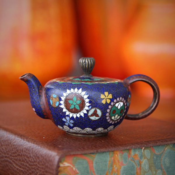 Japanese Cloisonné Miniature Brass Teapot with Graphic Florals LEO Design, Ltd.