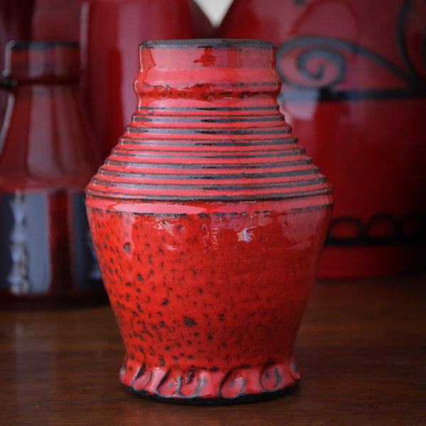 West German Stoneware Studio Vase with Ribbed Shoulder LEO Design, Ltd.