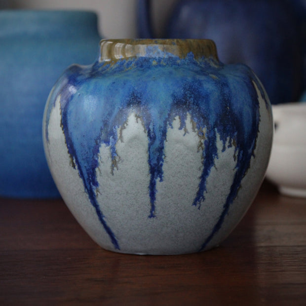 French Nouveau Blue Drip Vase