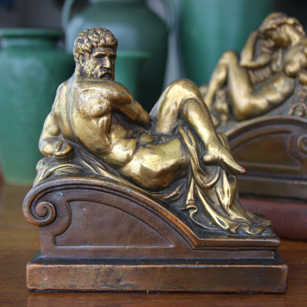 Night & Day BronzeClad Bookends after Michelangelo (Florence) LEO