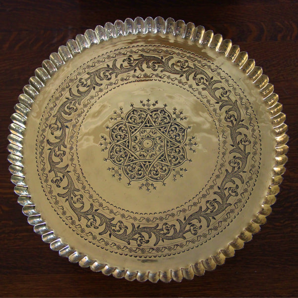 Middle Eastern Hand-Tooled Brass Tray with Crenulated Pie Crust Edge – LEO  Design, Ltd.