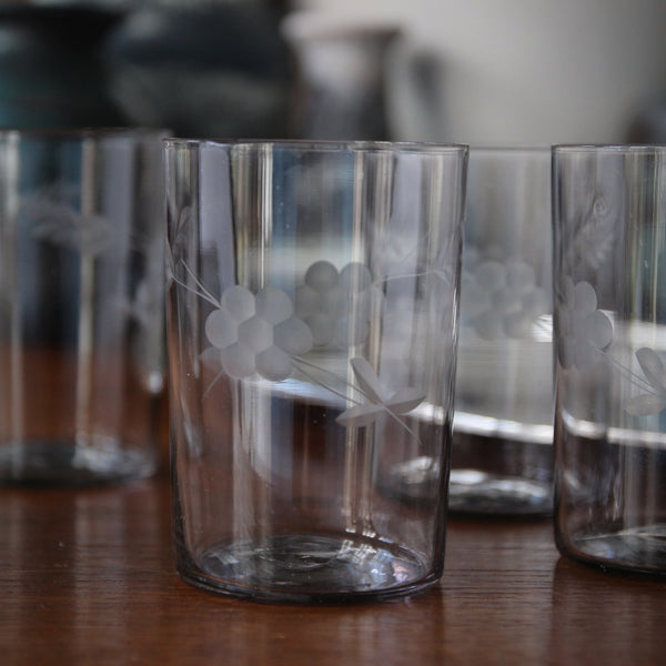 Set of Four Casual Wine Tumblers with HandEtched Botanical Sprays