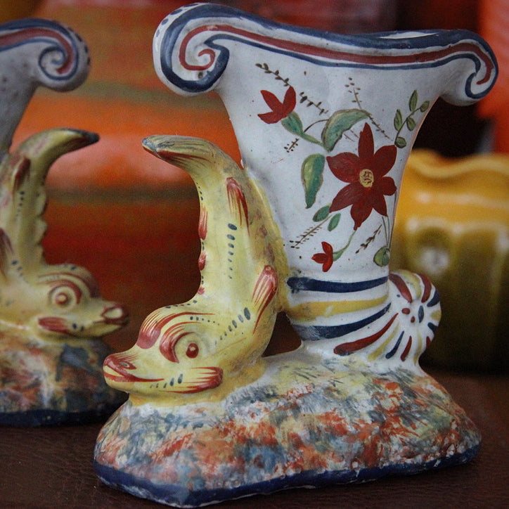 French Faience Dolphin Vases