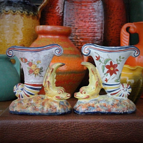 French Faience Dolphin Vases