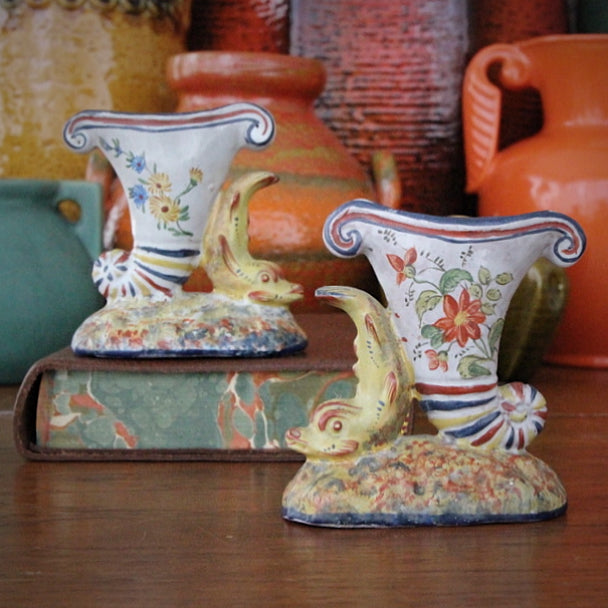 French Faience Dolphin Vases