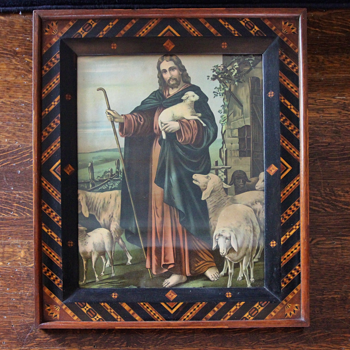 Italian Print in Marquetry Frame