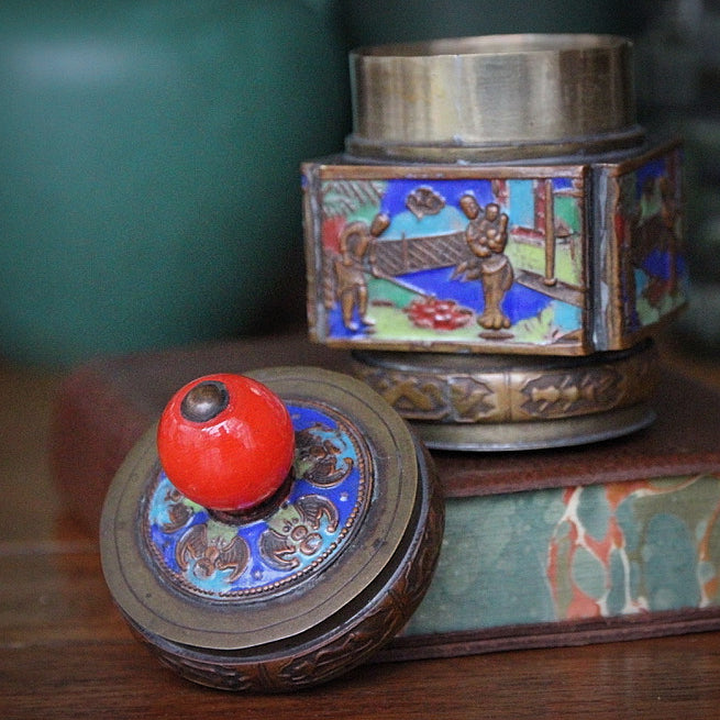 Enameled Brass Tea Caddy