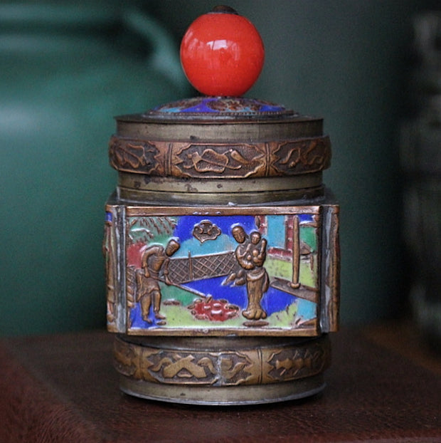 Enameled Brass Tea Caddy