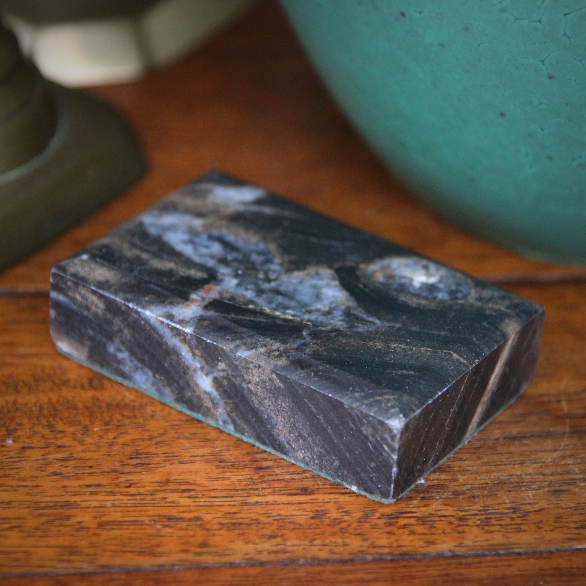 Marbled Paperweights Rectangular Paperweight of Chamfered Highly-Veined Steel Grey Marble ...