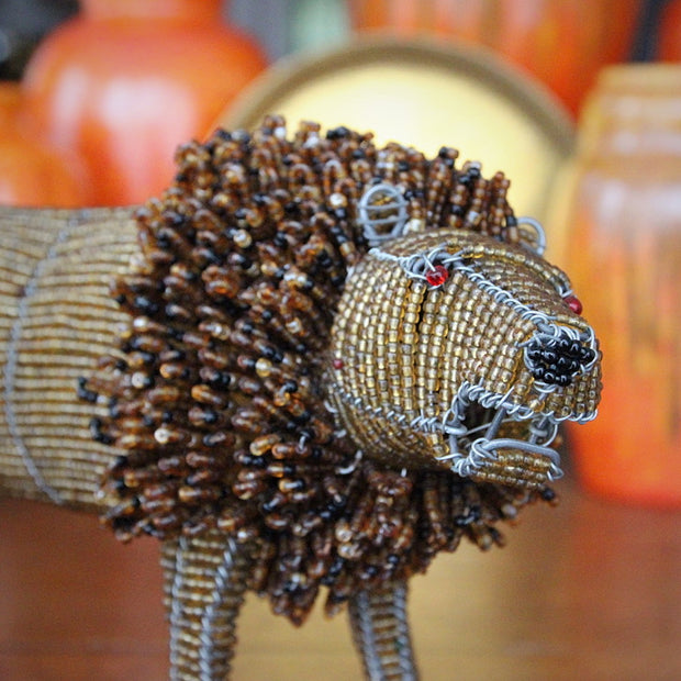 African Beaded Lion Sculpture