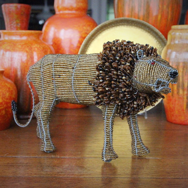 African Beaded Lion Sculpture