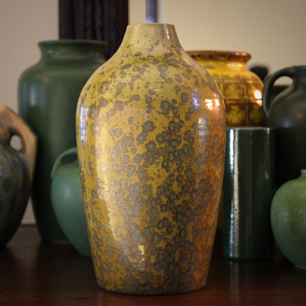 Olive & Metallic Crystal Vase