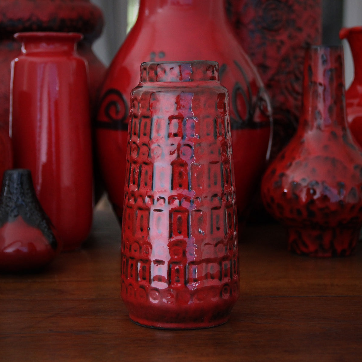 Modernist "Tiled" Red Vase