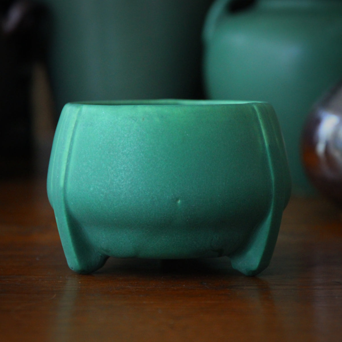 Triple-Footed Matte Green Bowl