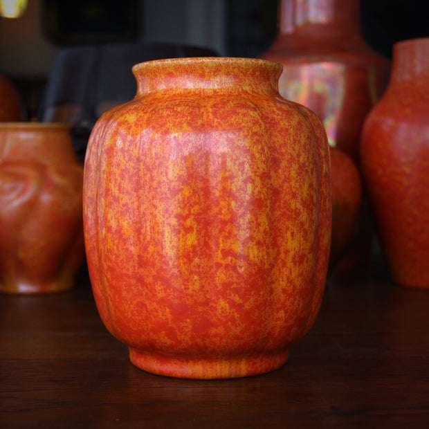English Orange Ribbed Gourd Vase
