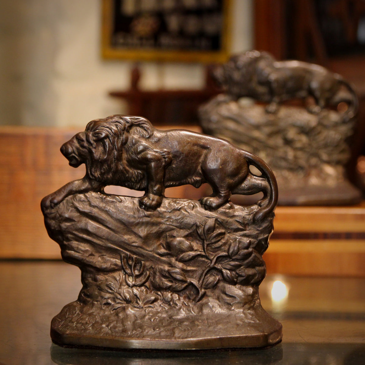 Crouching Lion Bookends
