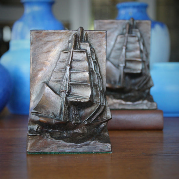 Sculptural Sailing Ship Bookends