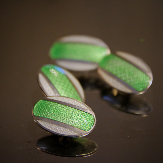 Deco White & Lime Sterling Cufflinks