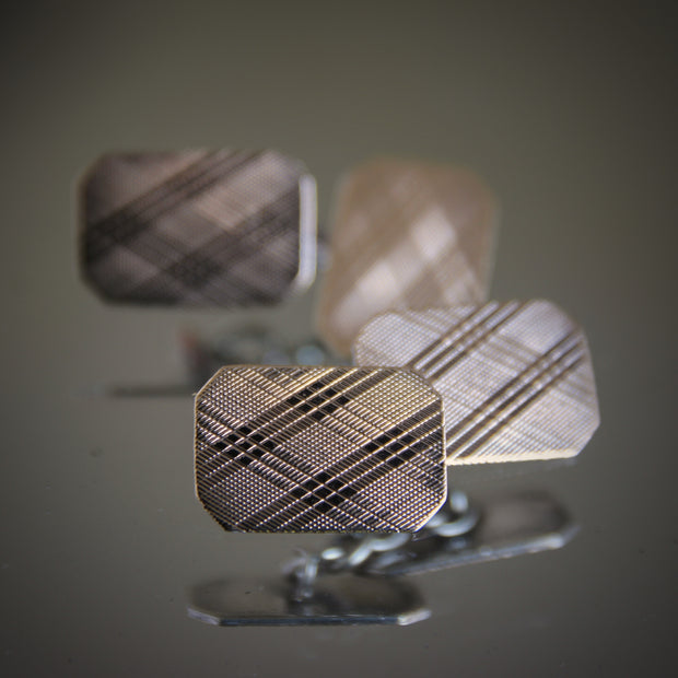 Deco Gold-on-Silver Tartan Cufflinks