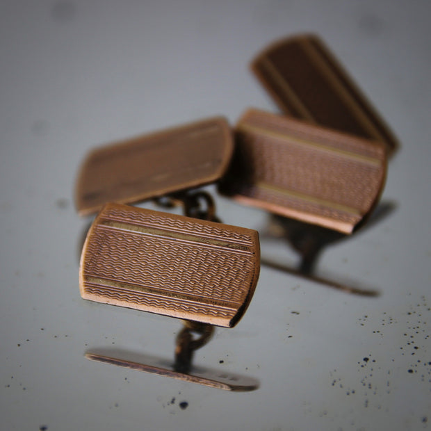 Deco Gold Basketweave Cufflinks