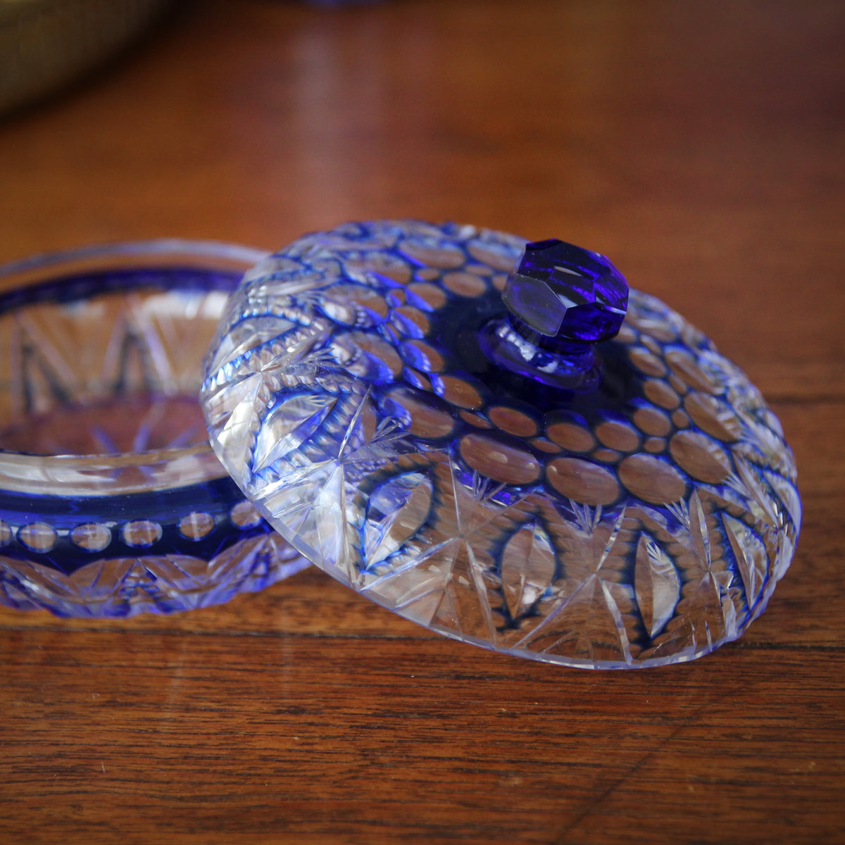 Bohemian Cut Glass Covered Bowl