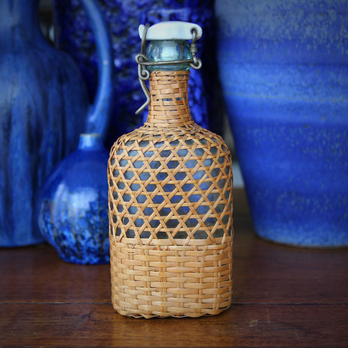 French Woven Cane Flask